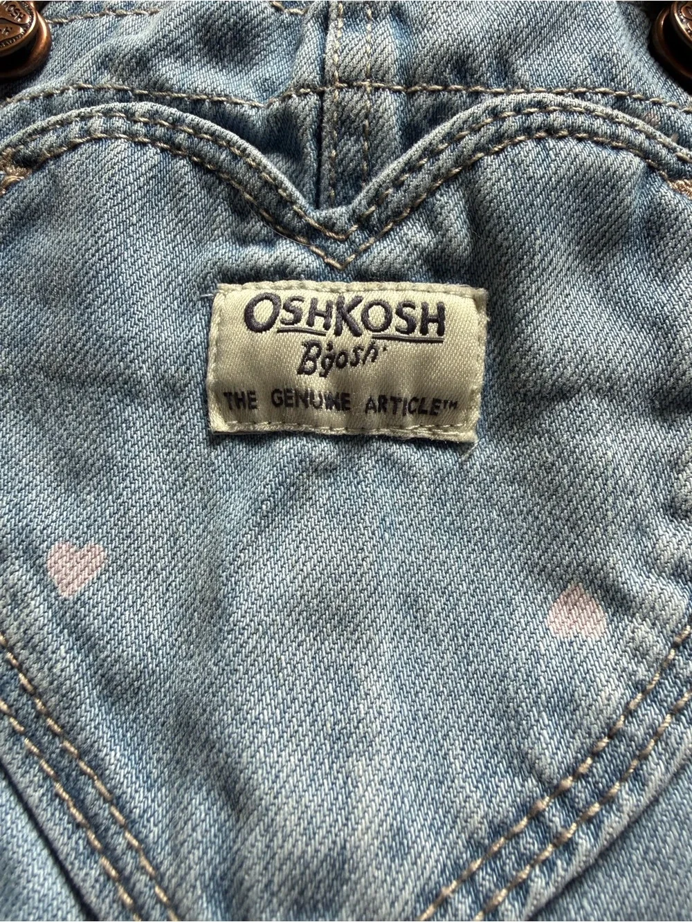 OshKosh B'gosh Light Blue Denim Overalls with Pink Heart Accents